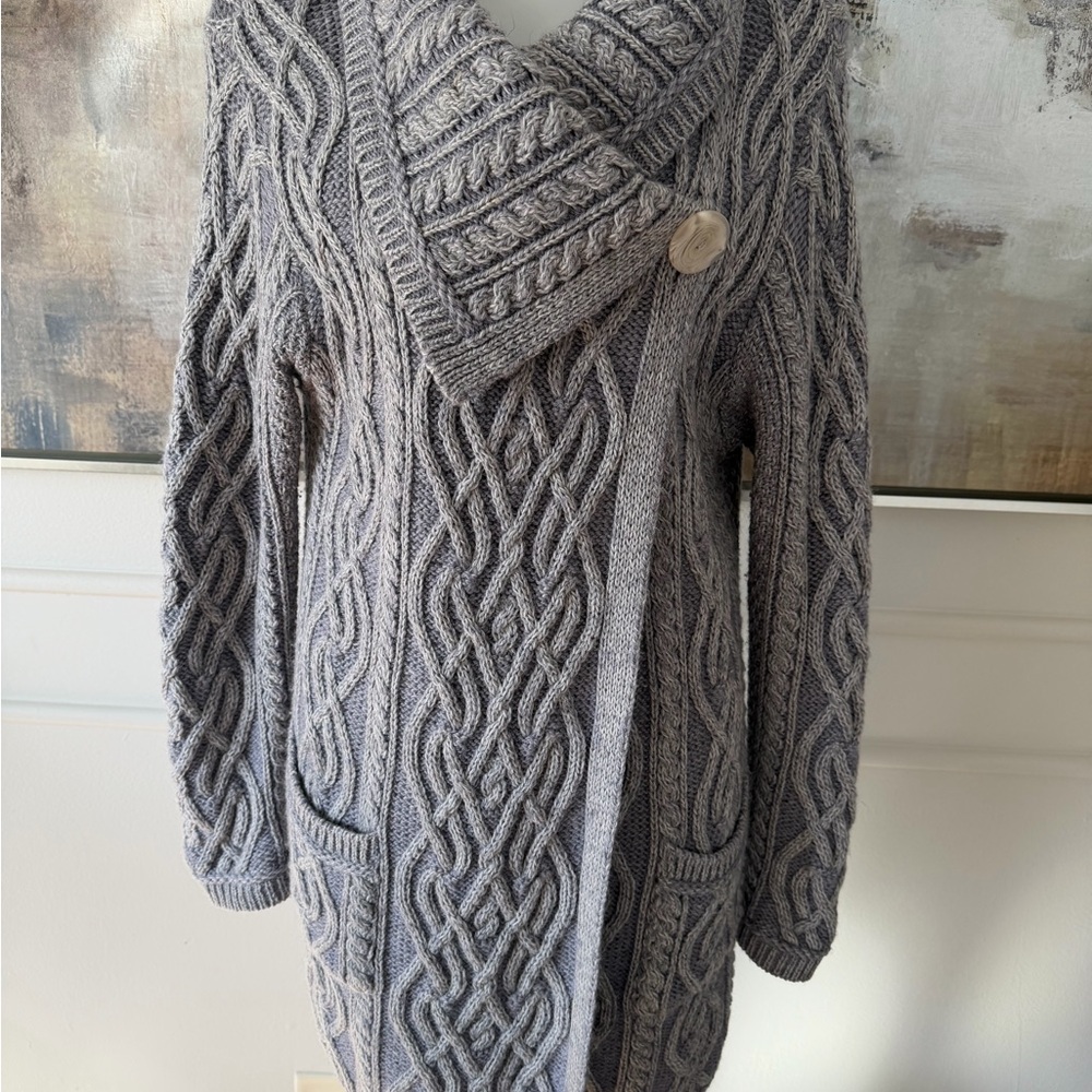 Aran Mor Knit Sweater WOOL Gray Made in Ireland Sz L
